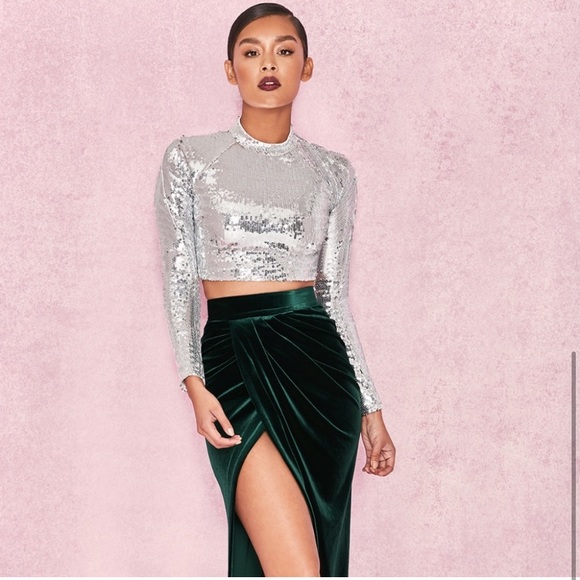 House Of CB Kasturi Silver Sequin Crop Top - Picture 5 of 8
